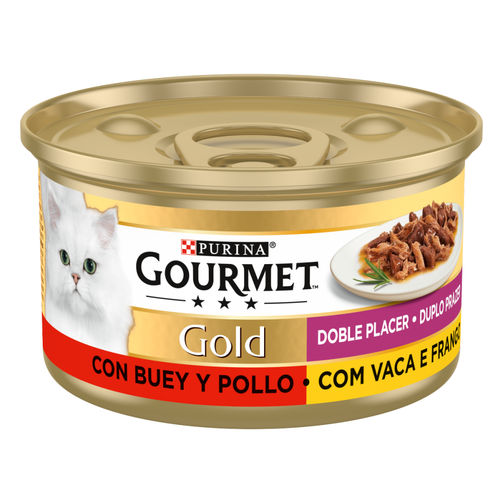 کنسرو گورمت با طعم گوشت و مرغ مدل گلد لوکس Gourmet Gold